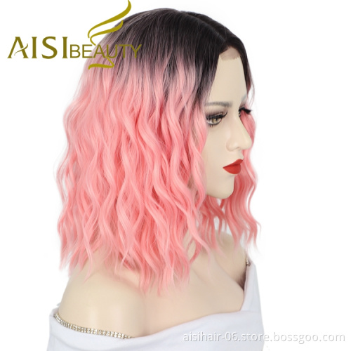 Aisi Beauty Ombre Pre Plucked Deep Wave Wholesale For Women Heat Resistant Short Bob Cut Wigs Lace Front Synthetic
